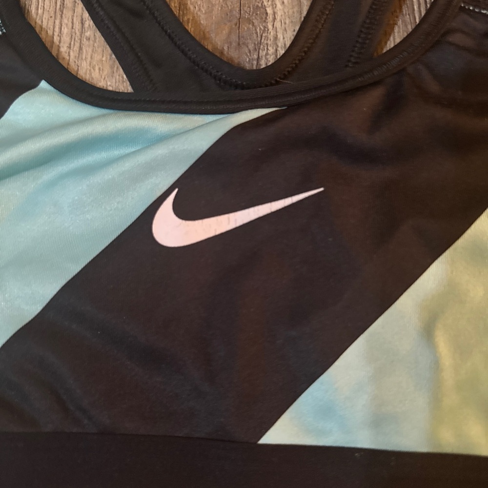 Nike Women's Teal and Black Striped Racerback Sports Bra - Picture 2 of 4